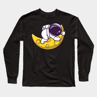 Cute Astronaut With Sickle Moon Cartoon Long Sleeve T-Shirt